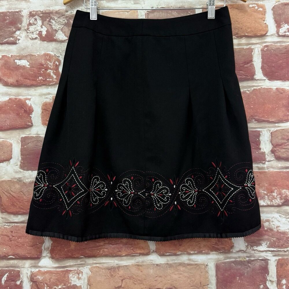 Ann Taylor Loft Skirt Women's 4P Black Multicolor Boho Abstract Embroidered